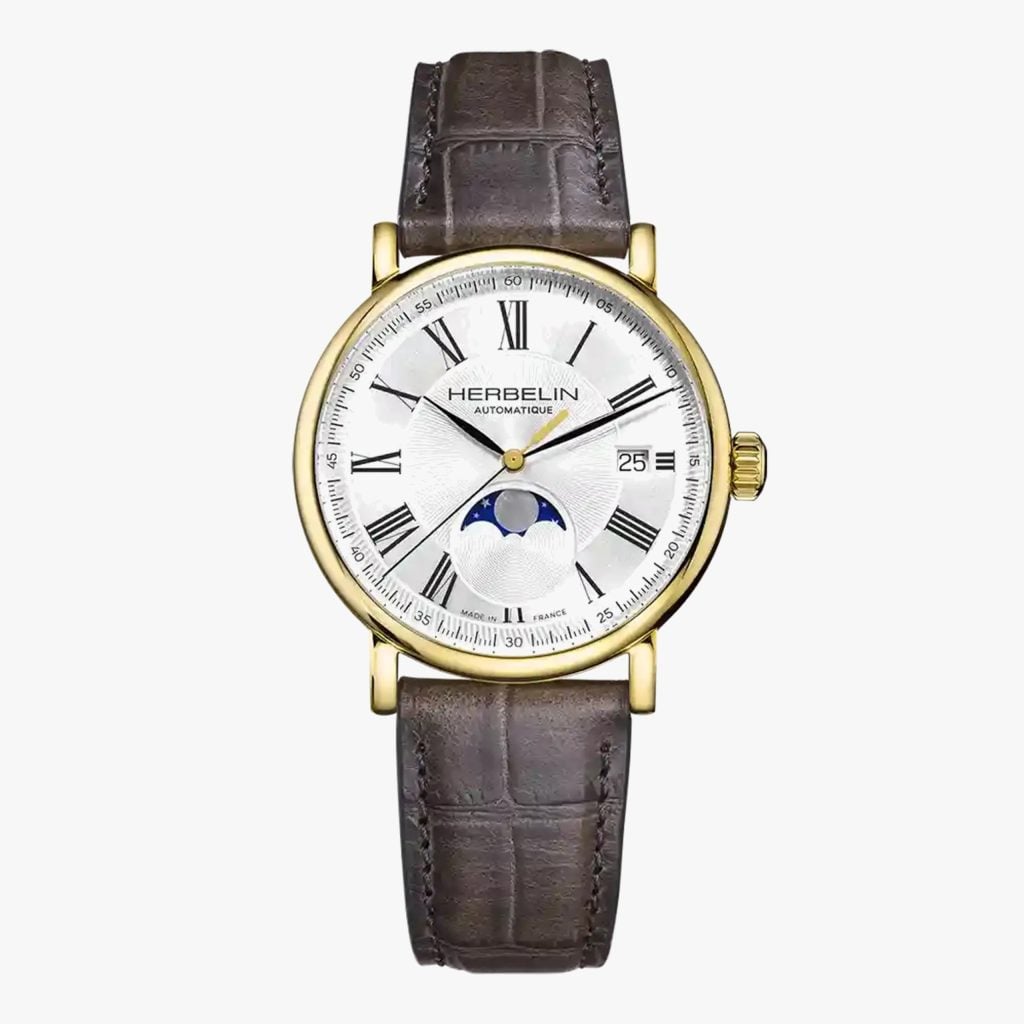 Herbelin Inspiration - Automatic Moon Phase - Two-Tone Steel & Grey Leather