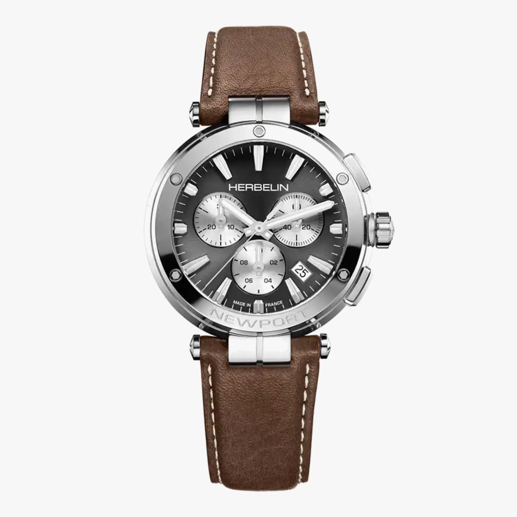 Herbelin Newport - Chronographe - GRIS, Blanc Et Cuir Marron
