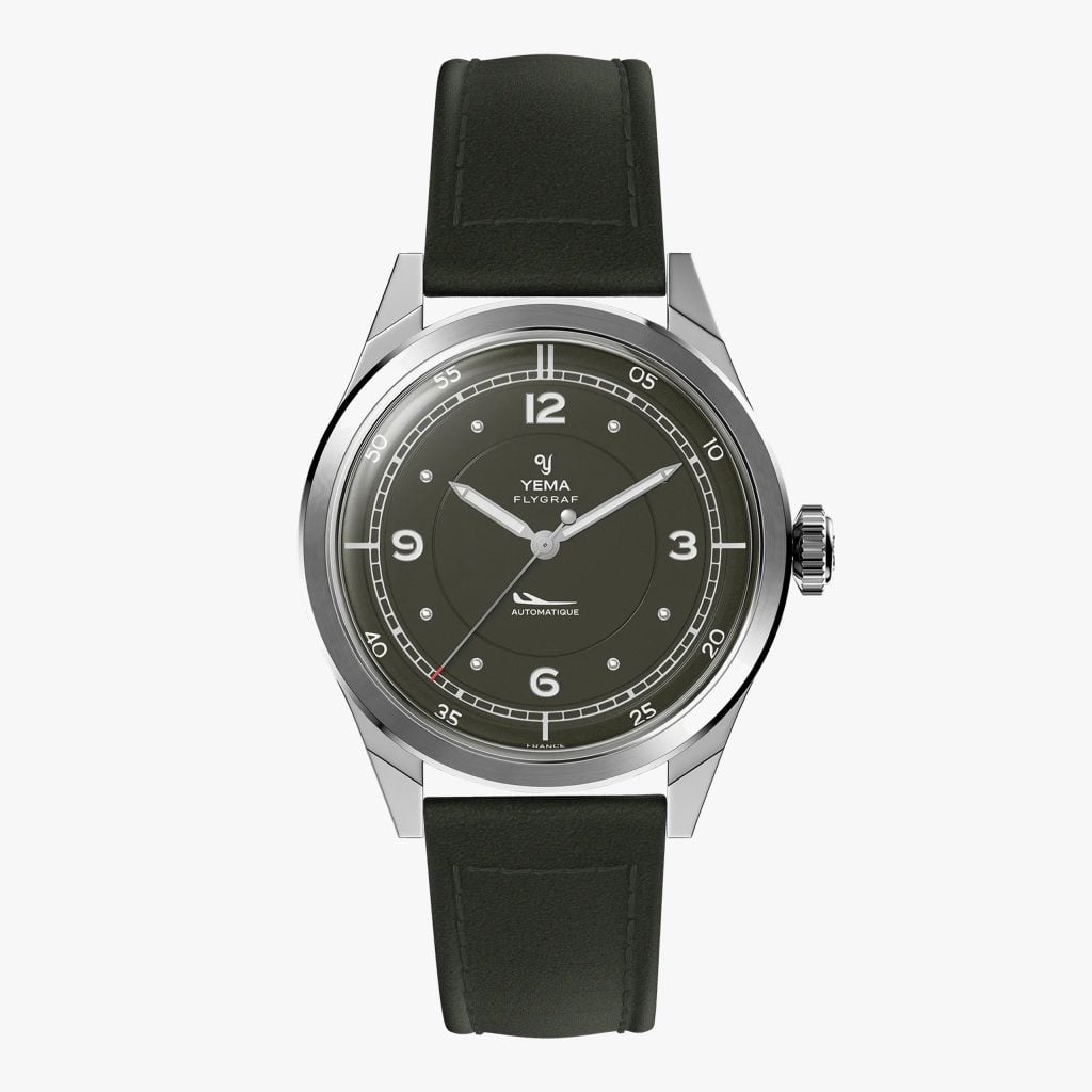 Yema Flygraf Pilot - 38.5mm Khaki Leather Strap