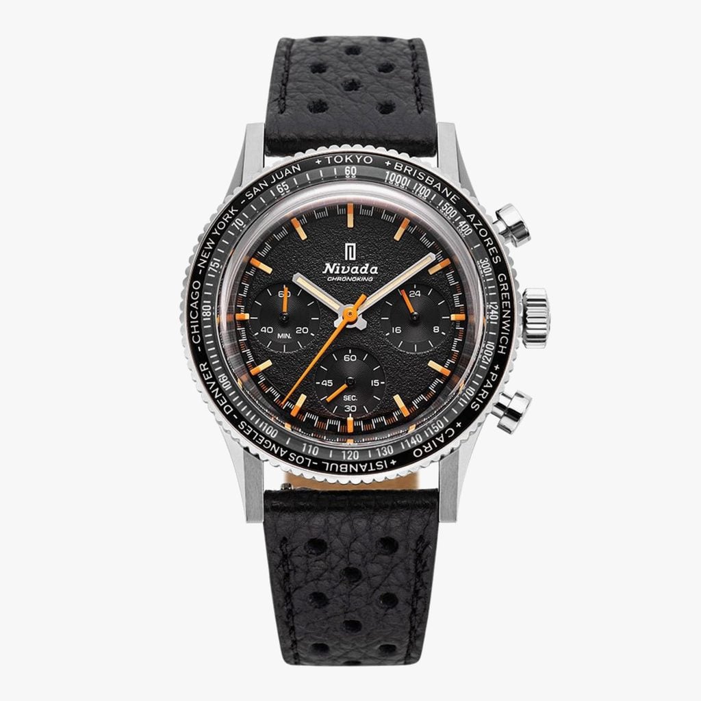 Nivada Chronoking Mecaquartz - INTER.BEZEL - Black Racing Strap / GMT