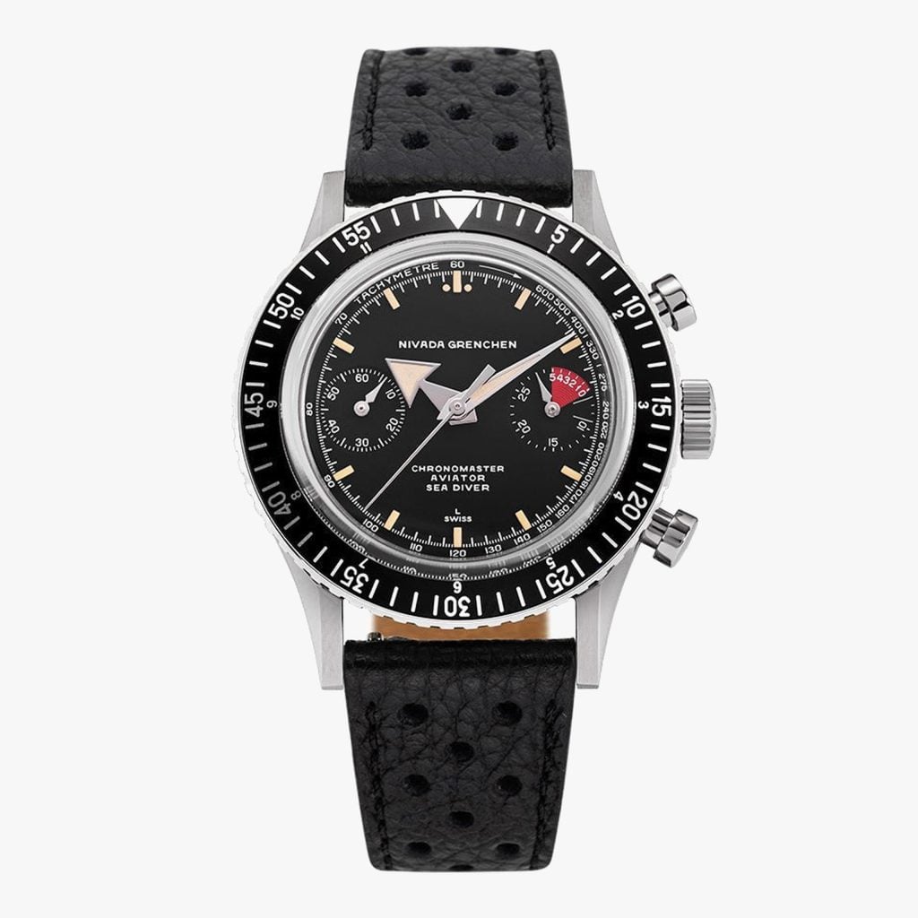 Nivada Chronomaster Broad Arrow INTER.BEZEL - 38mm - Black Racing Strap / Closed Caseback