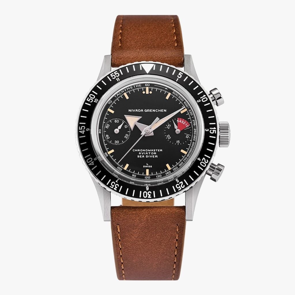 Nivada Chronomaster Broad Arrow INTER.BEZEL - 38mm - Brown Leather / Closed Caseback