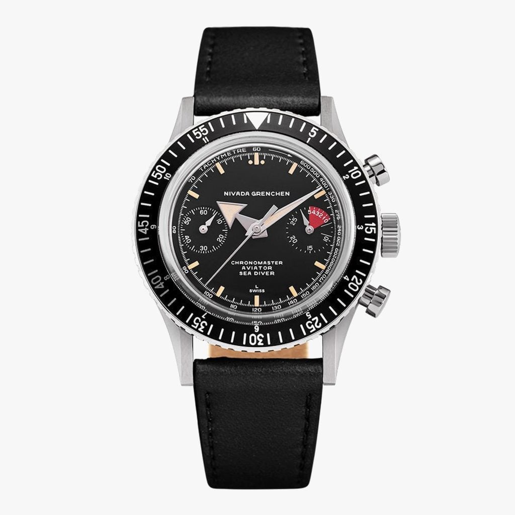 Nivada Chronomaster Broad Arrow INTER.BEZEL - 38mm - Black Leather / Closed Caseback