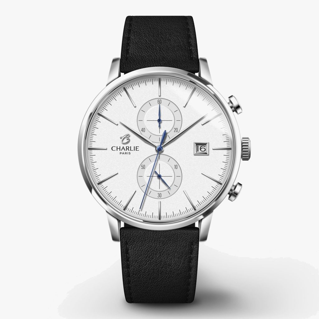 Charlie Paris Horizon - Chronograph - White - Black leather