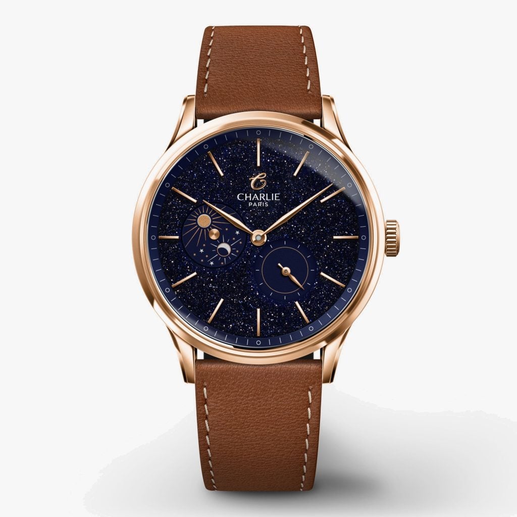 Charlie Paris Initial 36 - Day/Night - Aventurine Rose Gold - Brown leather