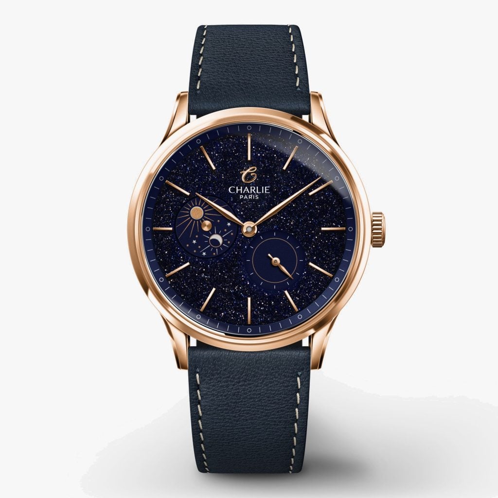 Charlie Paris Initial 36 - Day/Night - Aventurine Rose Gold - Blue leather
