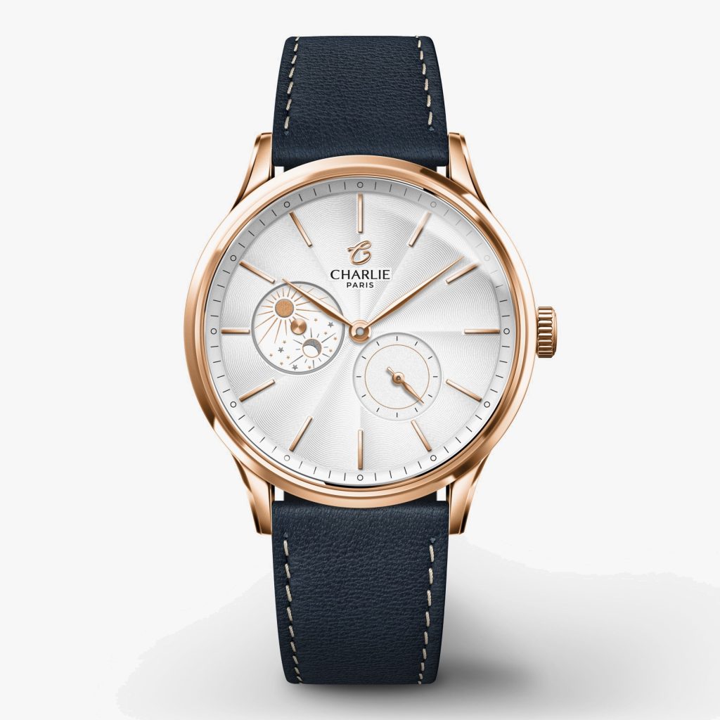 Charlie Paris Initial 36 - Day/Night - Rose Gold - Blue leather
