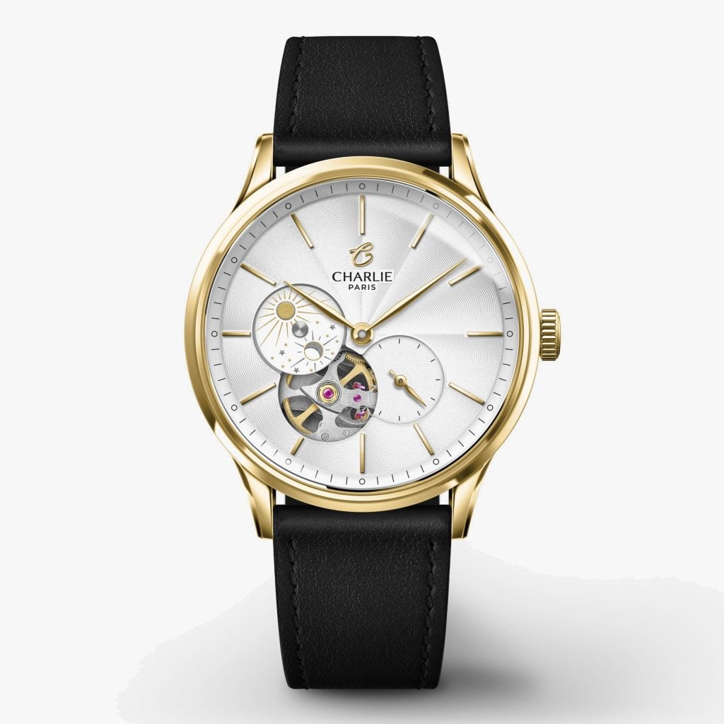 Charlie Paris Initial 36 - Open Heart Day/Night - Golden - Black leather