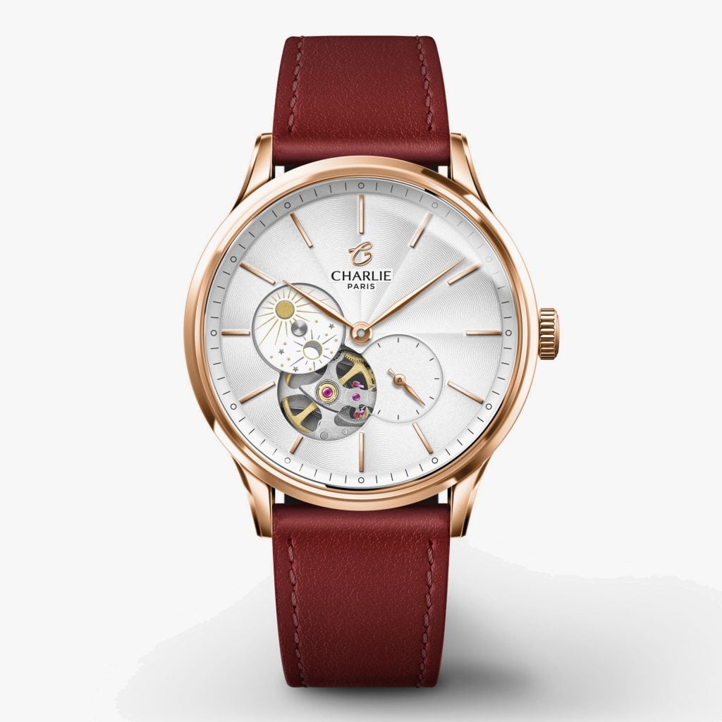 Charlie Paris Initial 36 - Open Heart Day/Night - Rose Gold - Burgundy leather