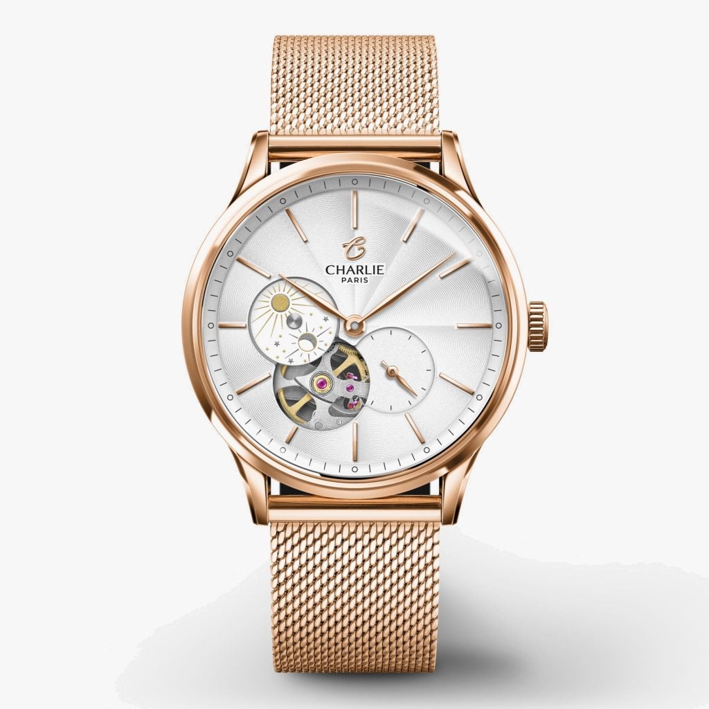 Charlie Paris Initial 36 - Open Heart Day/Night - Rose Gold - Milanese mesh