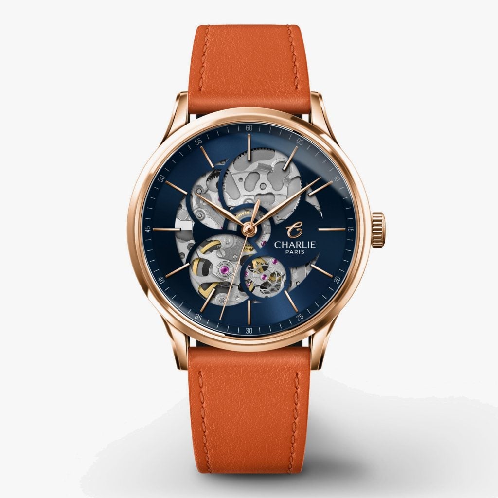 Charlie Paris Initial 36 - Openwork - Rose Gold & Blue - Tangerine leather