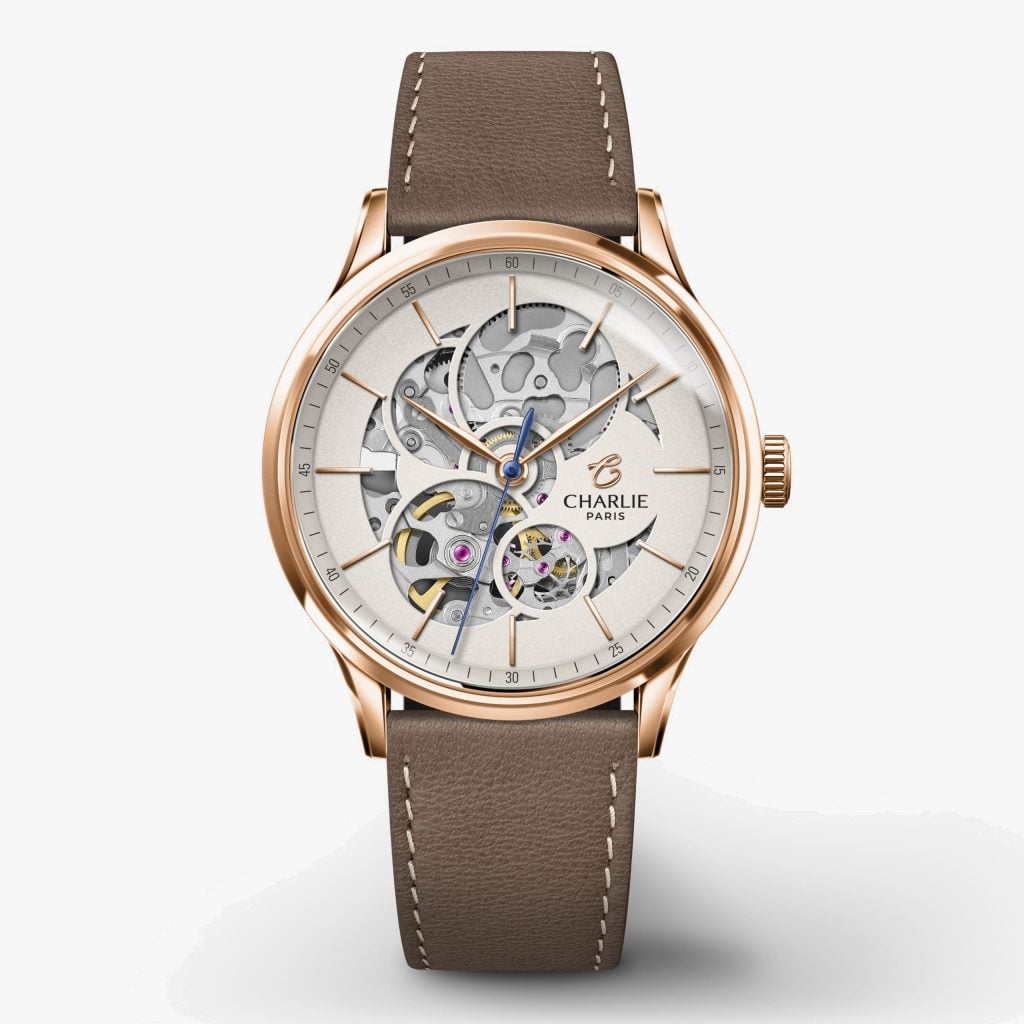 Charlie Paris Initial 36 - Openwork - Rose gold - Taupe leather