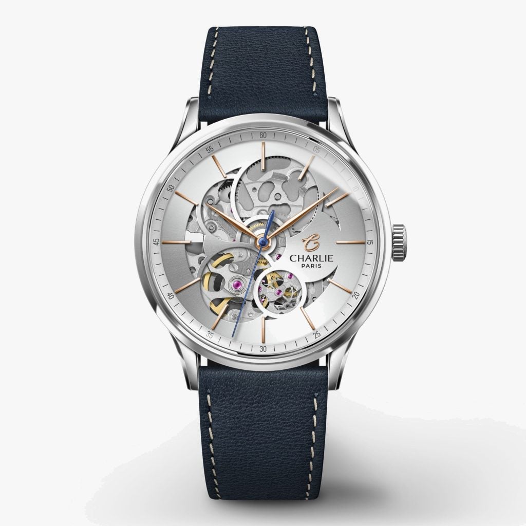 Charlie Paris Initial 36 - Openwork - Steel - Blue leather