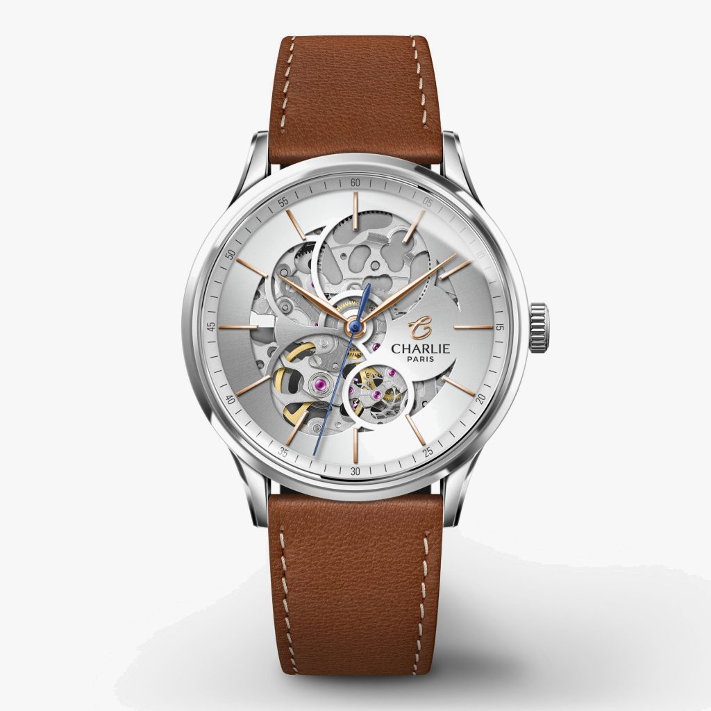 Charlie Paris Initial 36 - Openwork - Steel - Brown leather