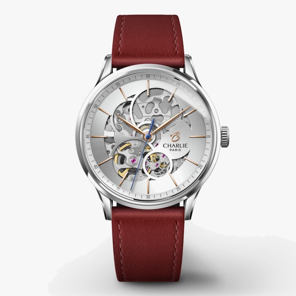 Charlie Paris Initial 36 - Openwork - Steel - Burgundy leather