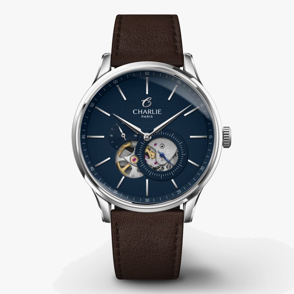 Charlie Paris Initial - Open Heart - Blue - Chocolate leather