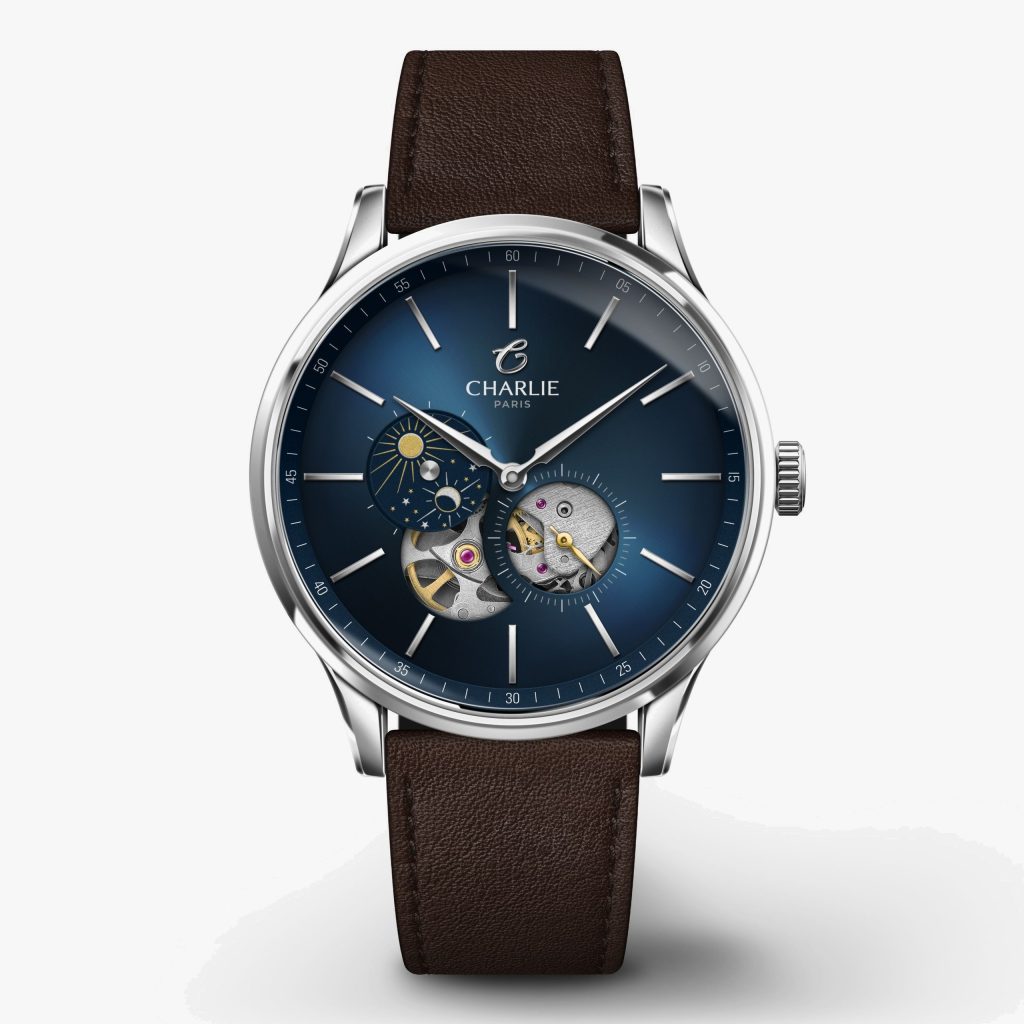 Charlie Paris Initial - Open Heart Day/Night - Blue - Chocolate leather