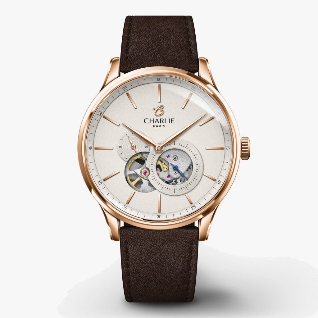 Charlie Paris Initial - Open Heart - Rose gold - Chocolate leather