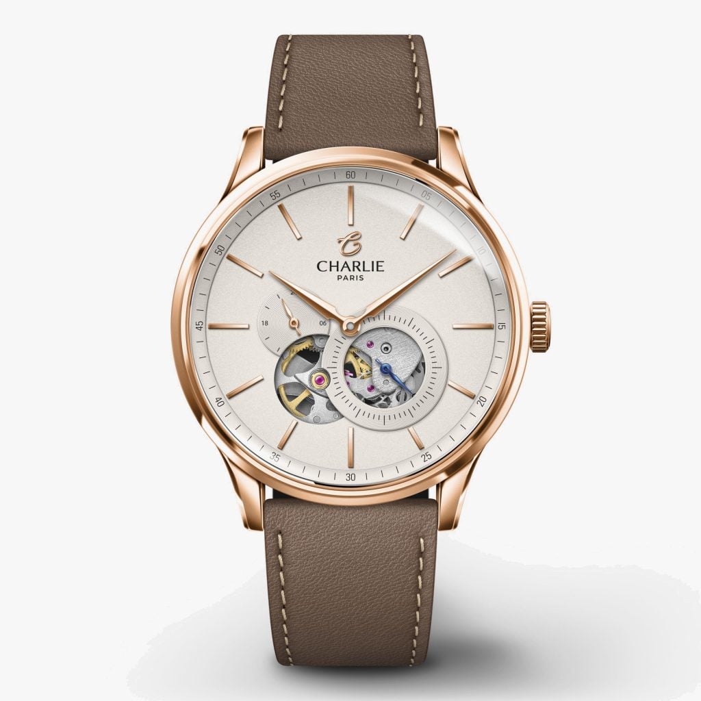 Charlie Paris Initial - Open Heart - Rose gold - Taupe leather