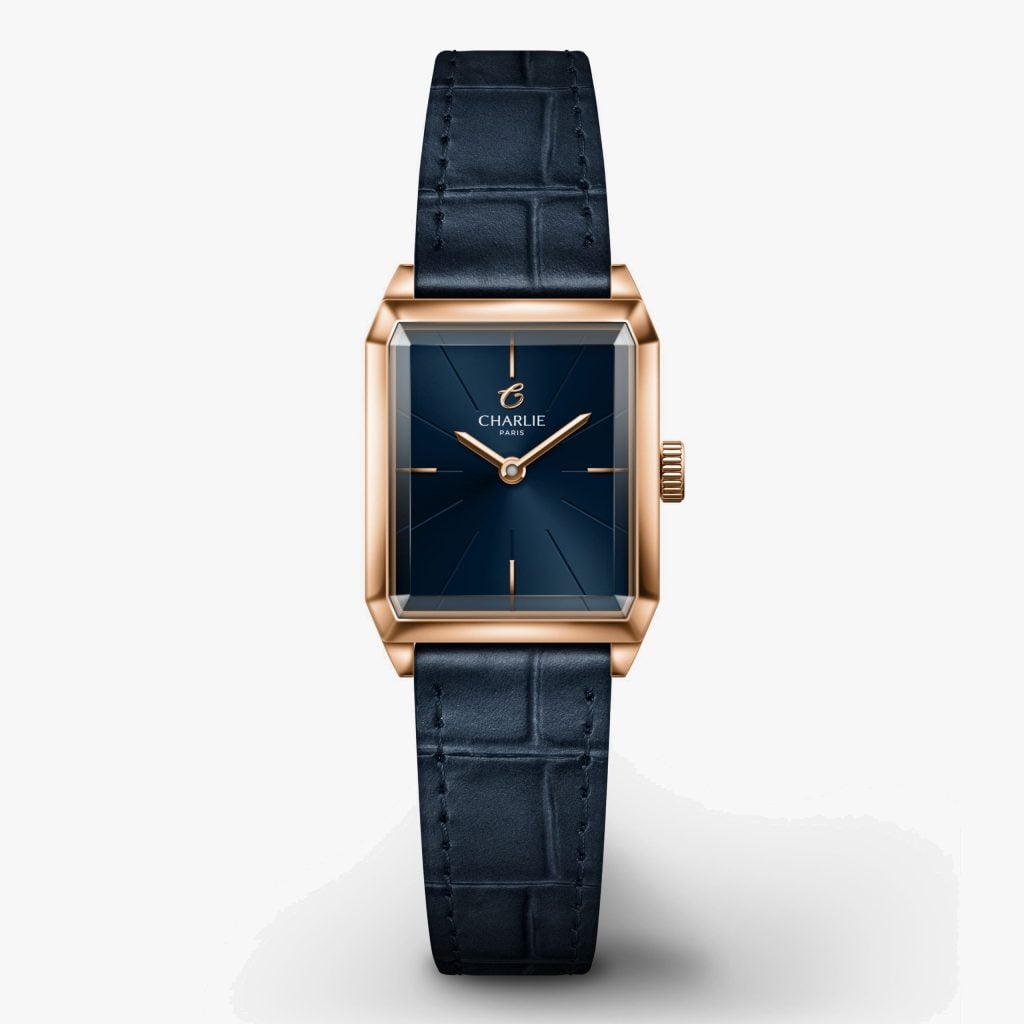 Charlie Paris Monceau - Rose Gold & Blue - Blue crocograin leather