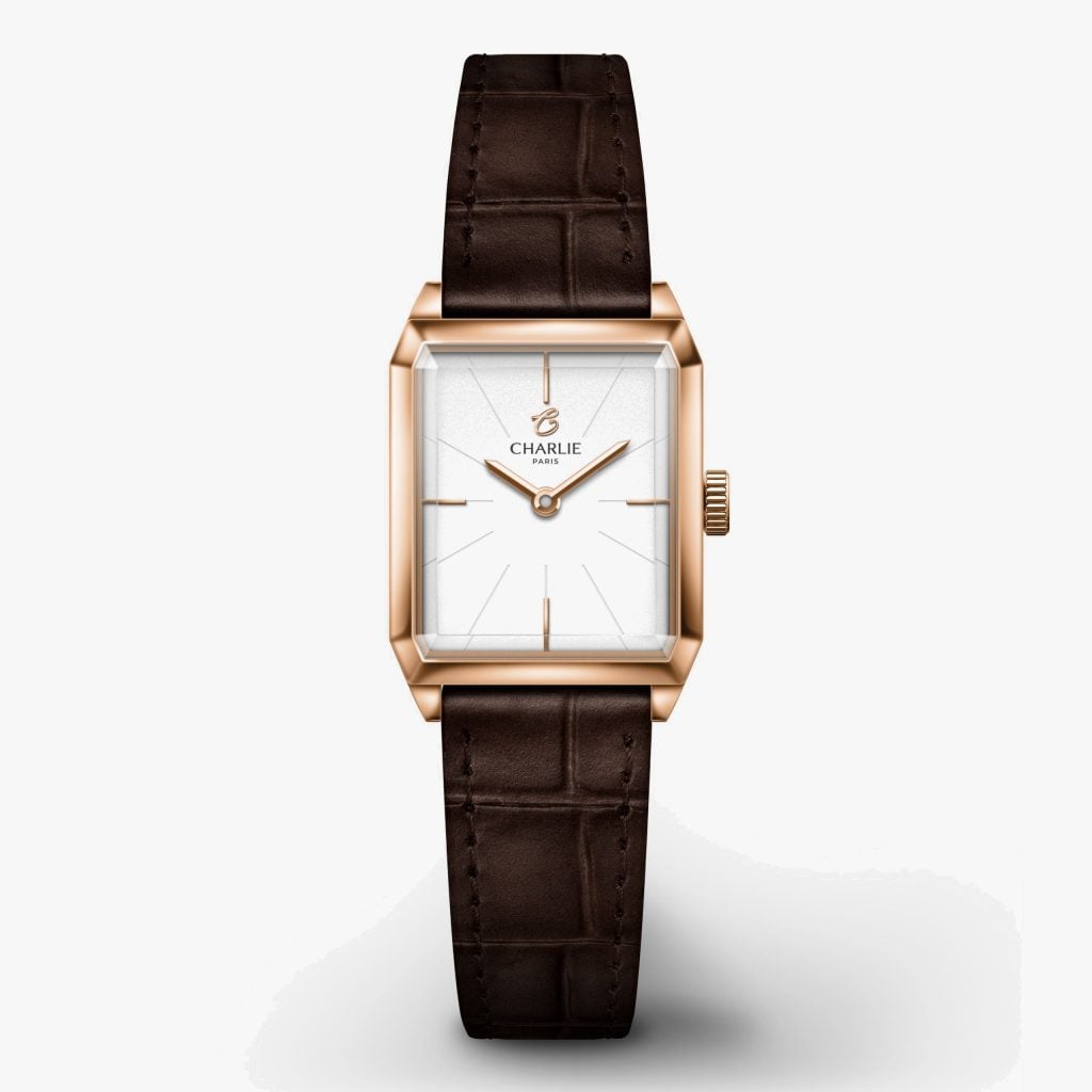 Charlie Paris Monceau - Rose gold - Chocolate crocograin leather