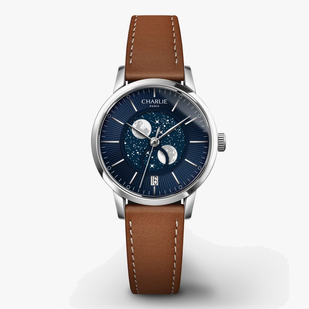 Charlie Paris Sully - Moon Phase - Steel & Blue - Brown leather