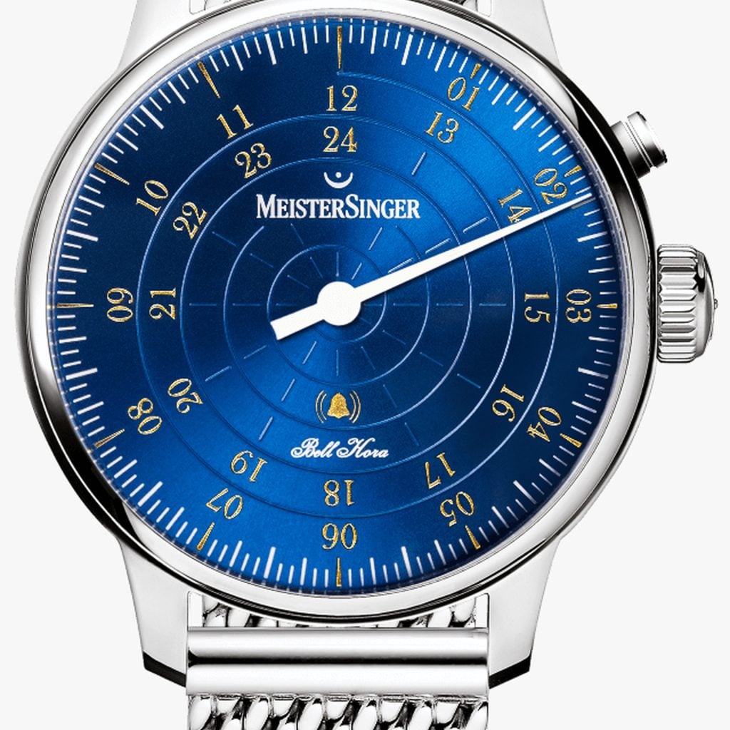 MeisterSinger Bell Hora Medium blue/Gold – Brazalete milanesa clásico