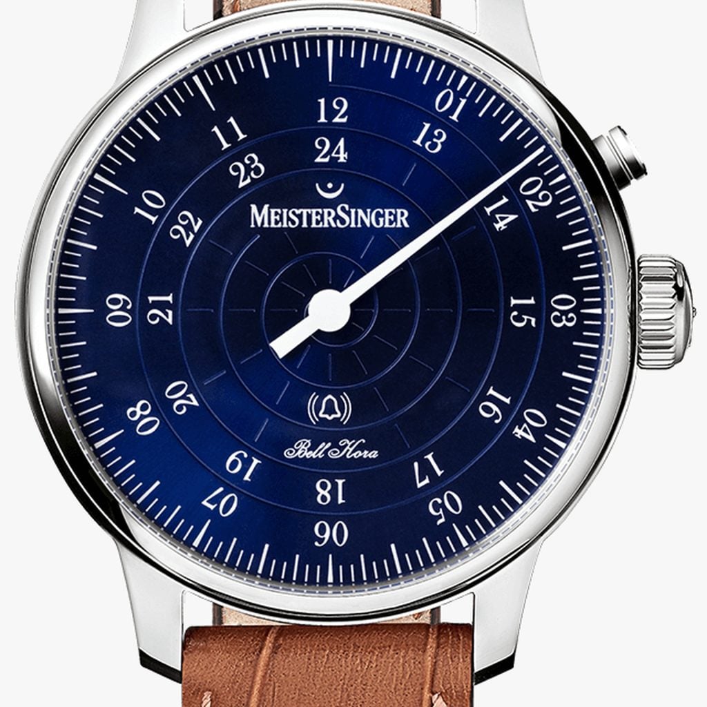 MeisterSinger Bell Hora Sunburst Blue – Croco-embossed calfskin, cognac