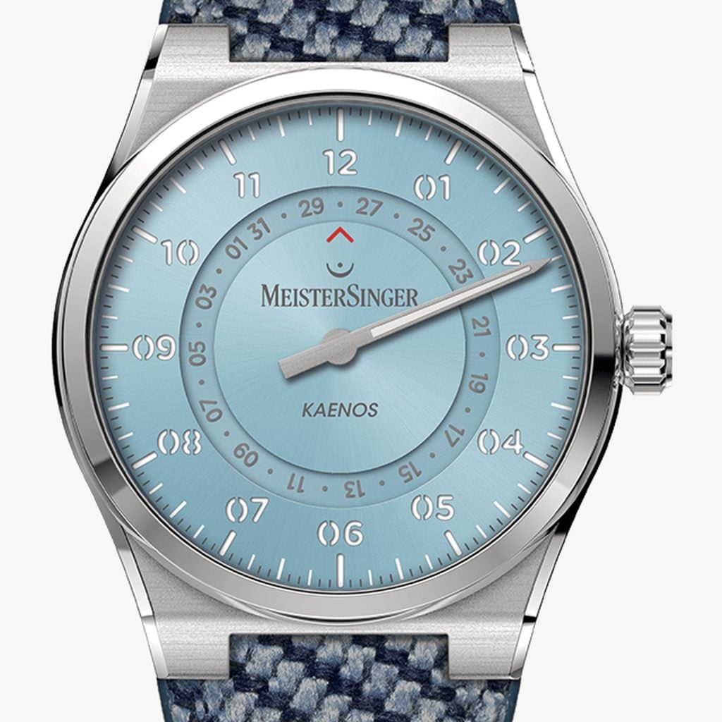 MeisterSinger Kaenos Open Date Sunburst Ice Blue – Tessuto strutturato per Kaenos, blu medio