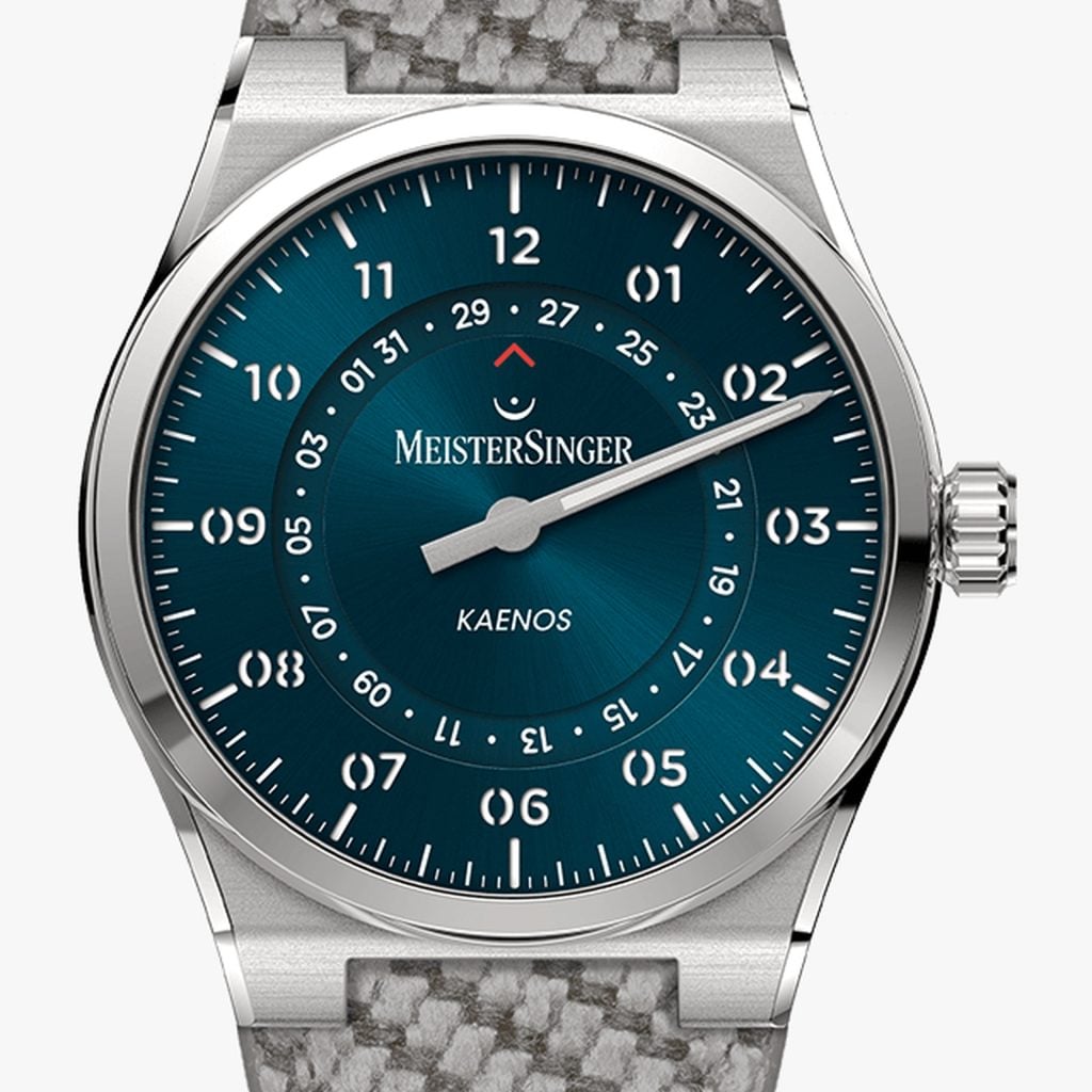 MeisterSinger Kaenos Open Date Sunburst Petrol – Textil de tejido estructurado para Kaenos, gris