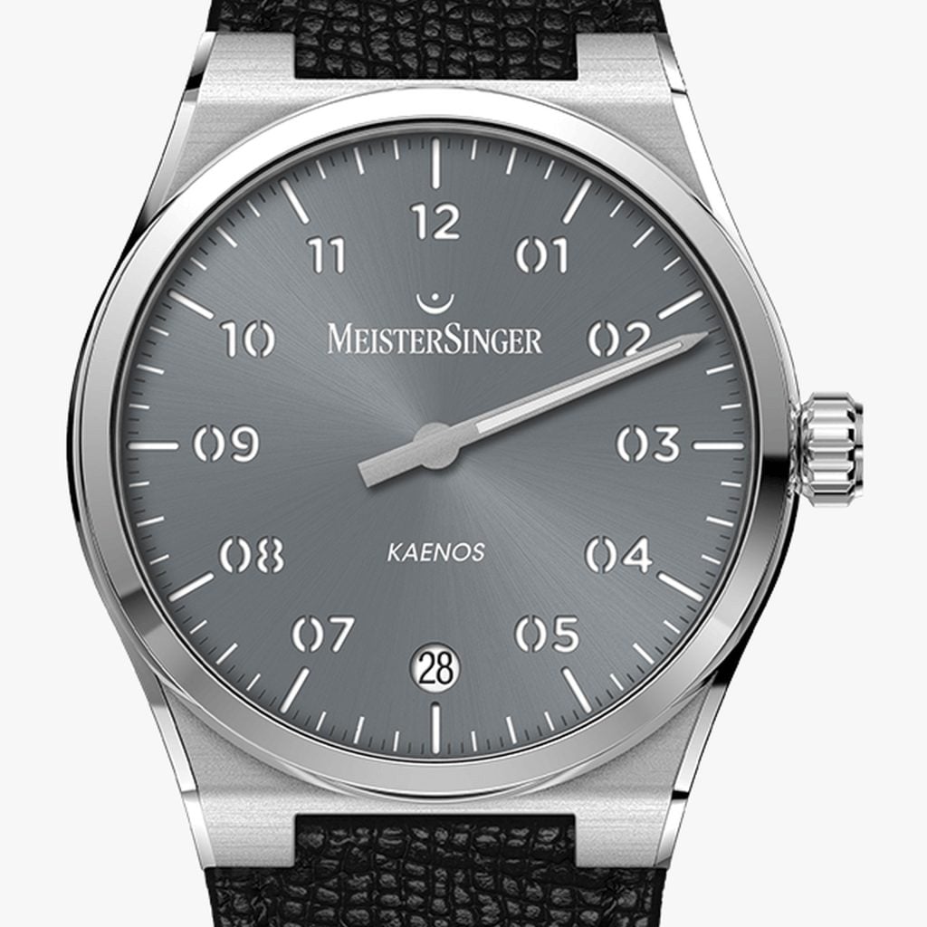 MeisterSinger Kaenos Sunburst Grey – Cuir de vachette grainé pour Kaenos, noir