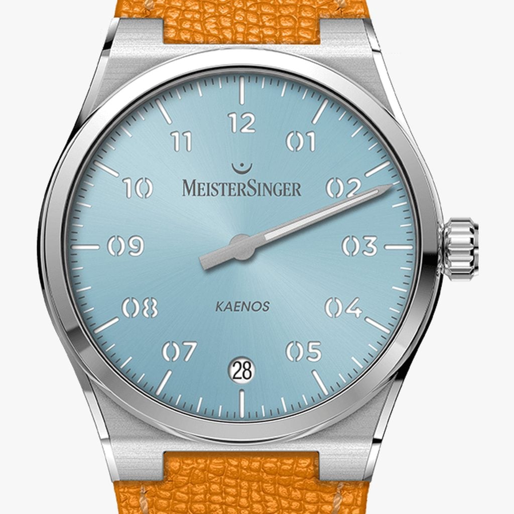 MeisterSinger Kaenos Sunburst Ice Blue – Grained calfskin for Kaenos, orange
