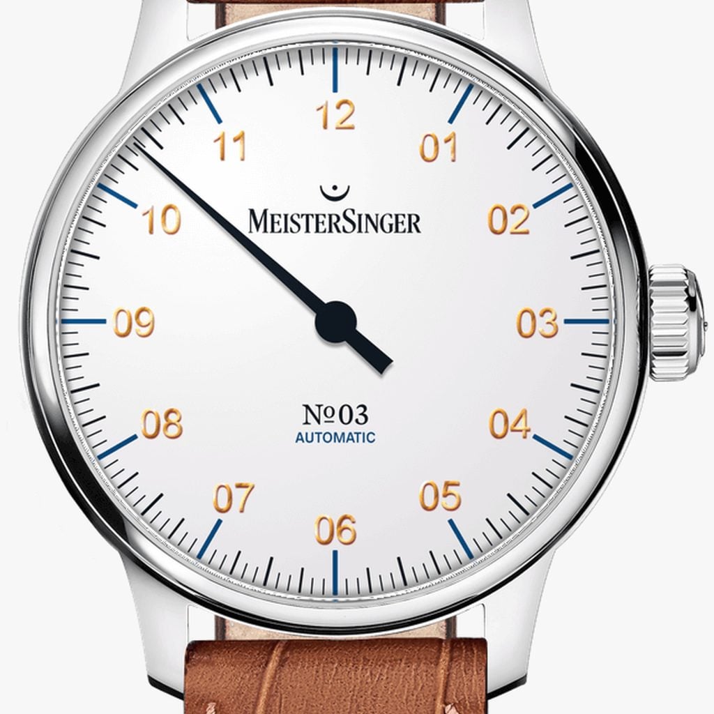 MeisterSinger №03 White – Croco-embossed cowhide leather, cognac