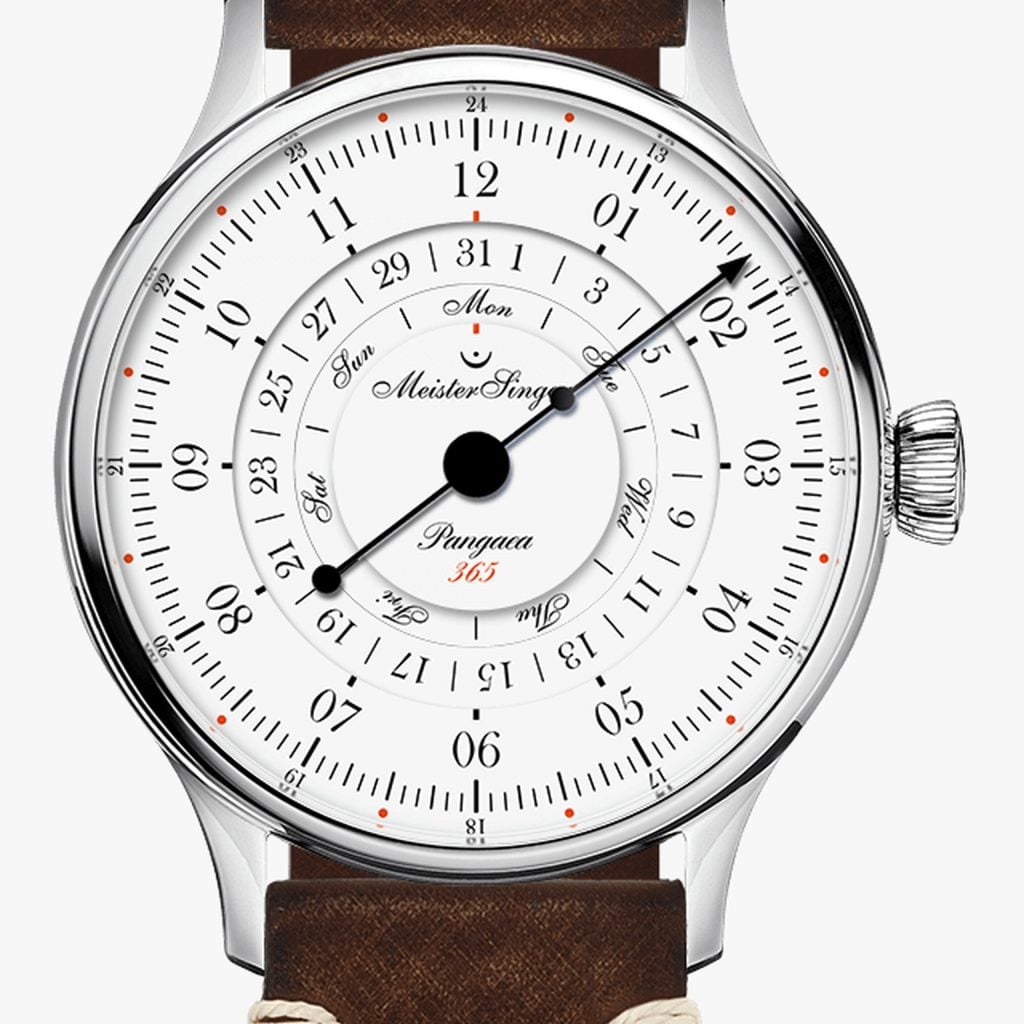MeisterSinger Pangaea Day Date 365 White – Vintage saddle leather, brown