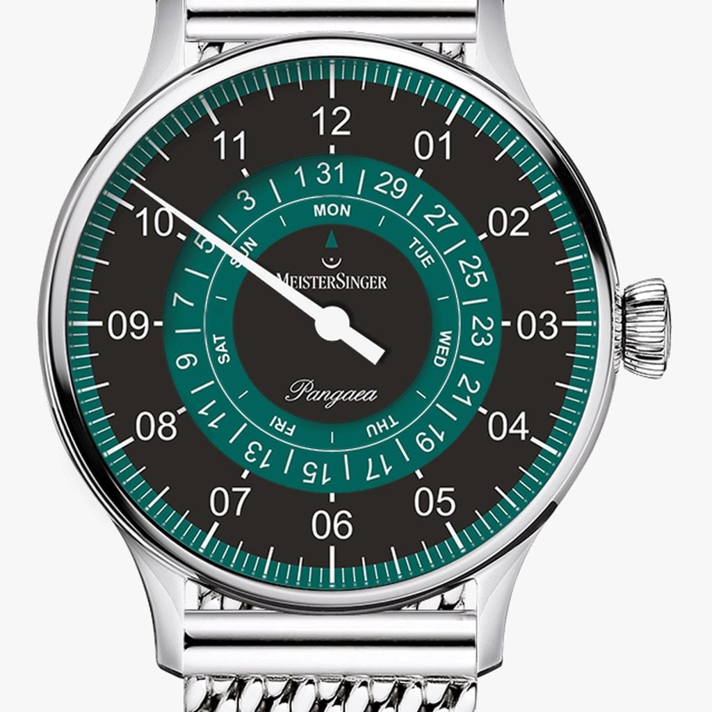 MeisterSinger Pangaea Day Date Black with petrol – Bracciale milanese classico