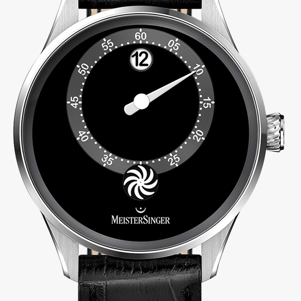 MeisterSinger Panthero Jumping Hour Black – Pelle bovina con stampa cocco, nero brillante