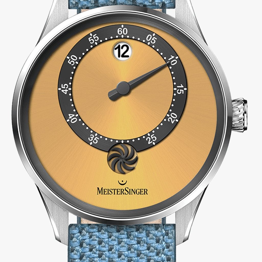 MeisterSinger Panthero Jumping Hour Sunburst Golden Yellow – Sport woven textile, light blue