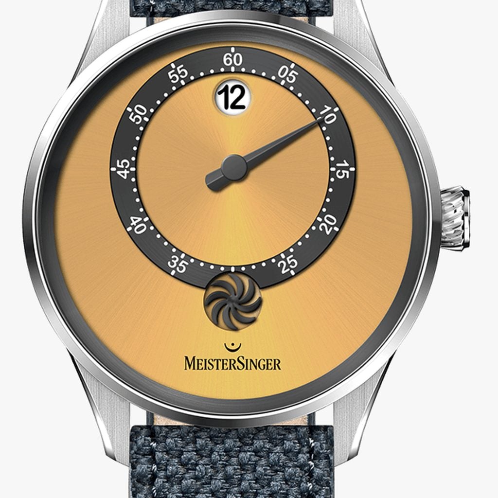MeisterSinger Panthero Jumping Hour Sunburst Golden Yellow – Textil de tejido deportivo, gris