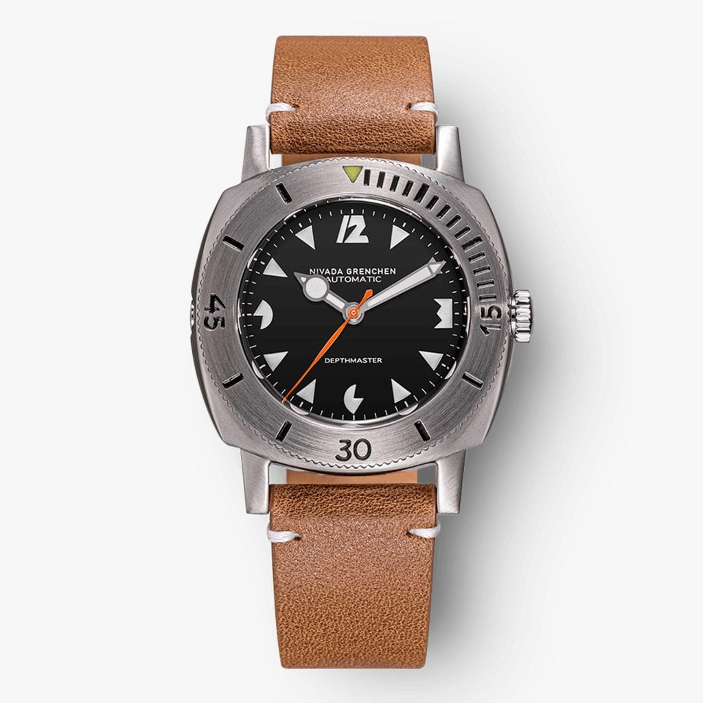 Nivada White Art Deco Depthmaster - Brown Leather White Stitching