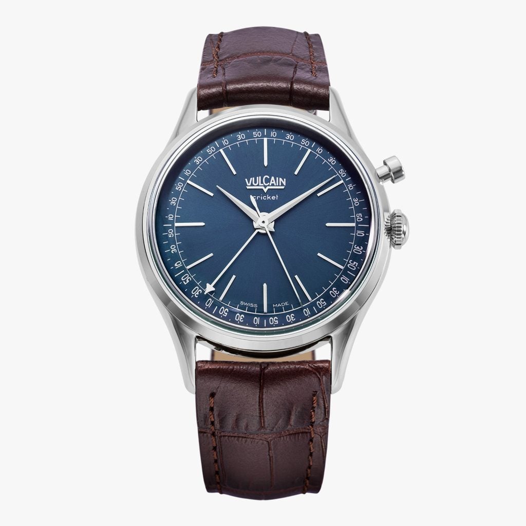 Vulcain Cricket President - Blue – Brown Calf Skin Leather ALLIGATOR-PRINTED, Steel Case BACK, 39 mm